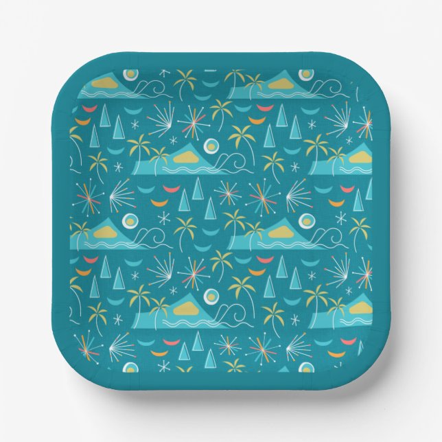 MCM Diamond Head Fireworks Party Paper Plates (Front)