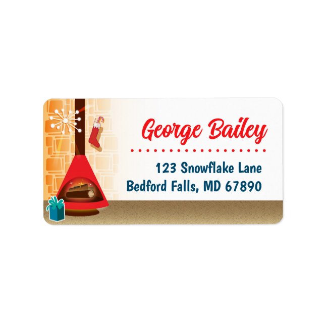MCM Fireplace Christmas Card Address Labels (Front)