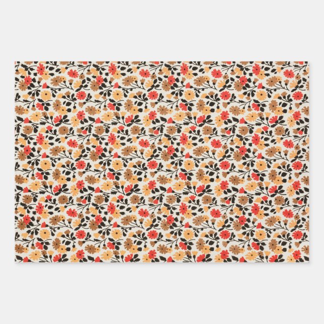 MCM Flower Pattern Mid Century Modern Wrapping Paper Sheets (Front)