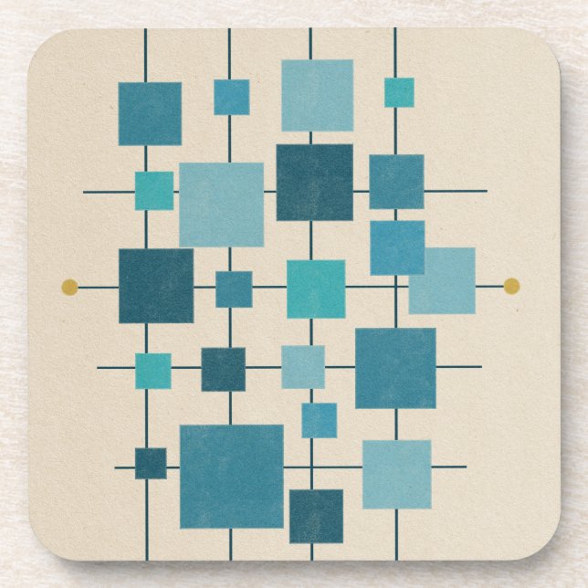 MCM Geometric Squares - blue Beverage Coaster (Front)