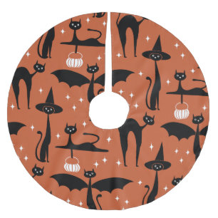 MCM Halloween Fancy Dress Minimalist Cats Orange Brushed Polyester Tree Skirt