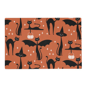 MCM Halloween Fancy Dress Minimalist Cats Orange Placemat