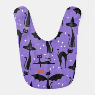 MCM Halloween Fancy Dress Minimalist Cats Purple Baby Bib