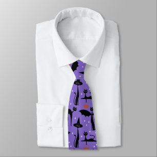MCM Halloween Fancy Dress Minimalist Cats Purple Neck Tie