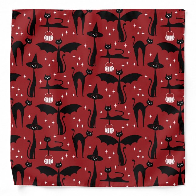 MCM Halloween Fancy Dress Minimalist Cats Red Bandana (Front)