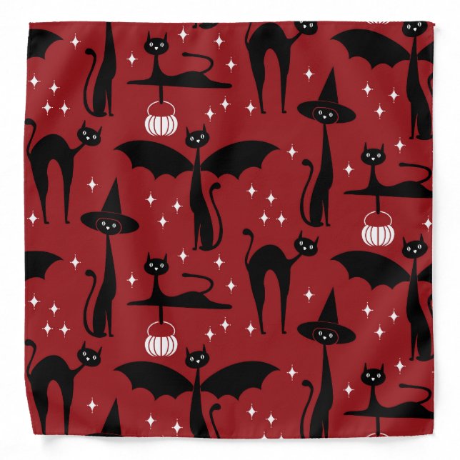 MCM Halloween Fancy Dress Minimalist Cats Red Bandana (Front)