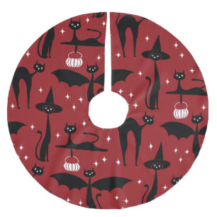 MCM Halloween Fancy Dress Minimalist Cats Red Brushed Polyester Tree Skirt