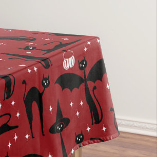 MCM Halloween Fancy Dress Minimalist Cats Red Tablecloth
