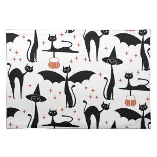 MCM Halloween Fancy Dress Minimalist Cats White Cloth Placemat