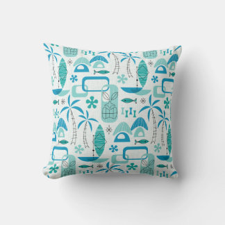 MCM Hawaiian Village - Blue Throw Pillow