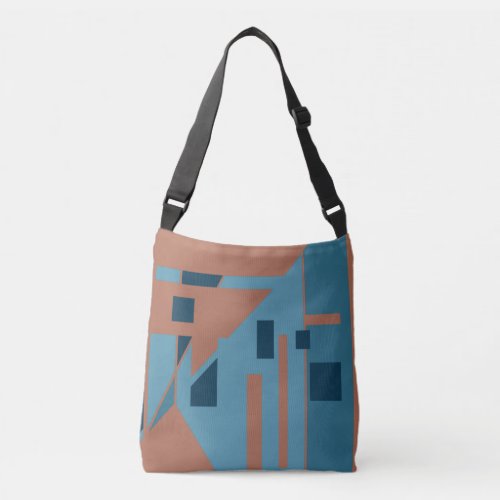 MCM Inspired Tan Blue Shades Geometric Design Crossbody Bag