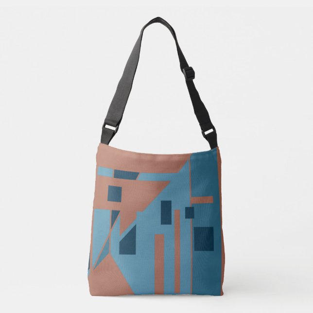 MCM Inspired Tan Blue Shades Geometric Design Crossbody Bag (Front)