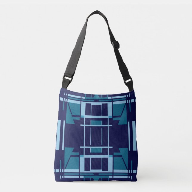 MCM Inspired Turquoise Light Blue Navy Large Tiles Crossbody Bag (Front)