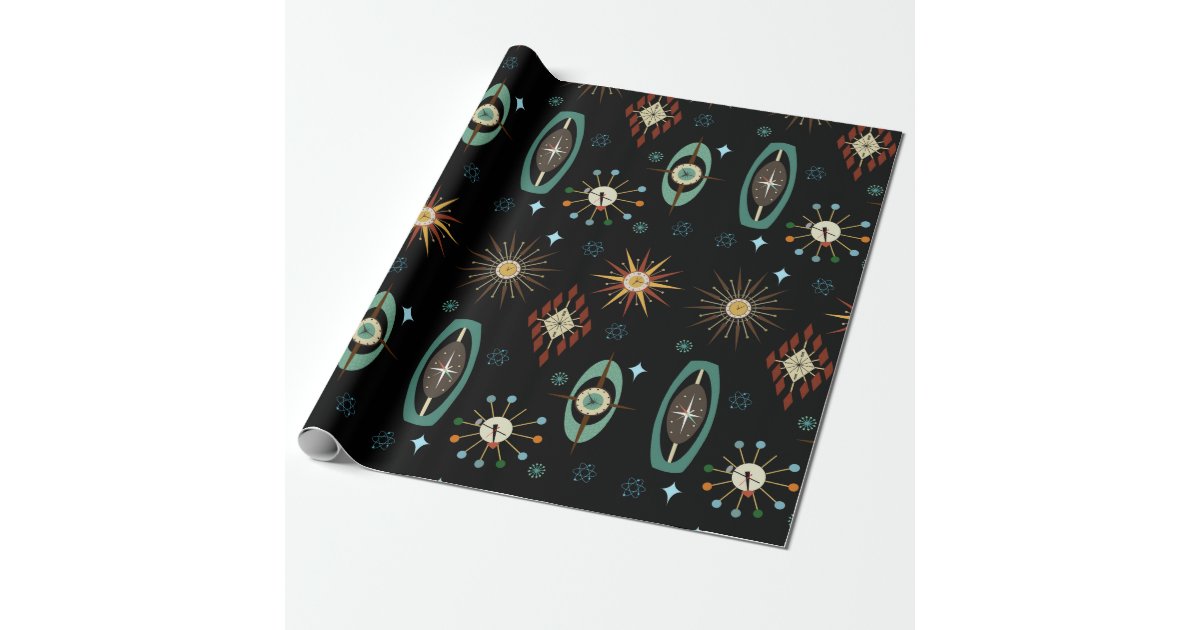 MCM Mid Century Modern retro Clocks funky 1960s Wrapping Paper | Zazzle