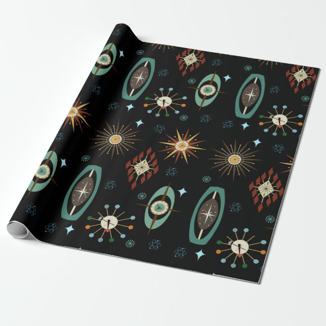 MCM Mid Century Modern retro Clocks funky 1960s Wrapping Paper (Unrolled)