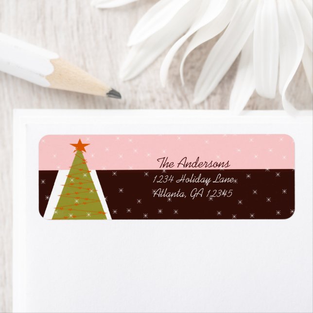 MCM Mid-Century Retro Holiday Tree Return Address Label (Insitu)