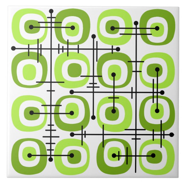 MCM Midcentury Abstract Pattern Chartreuse Ceramic Tile (Front)