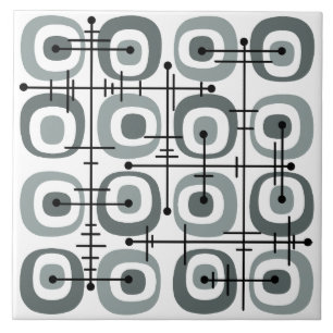 MCM Midcentury Abstract Pattern Gray Ceramic Tile
