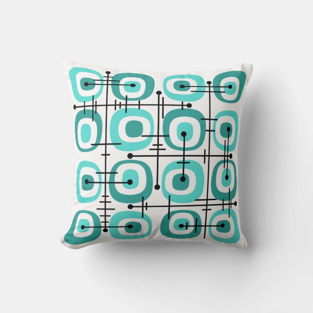 MCM Midcentury Abstract Pattern Turquoise Throw Pillow (Front)
