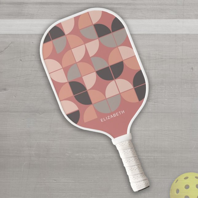MCM Mod Circles Pattern rose gold, blush pink grey Pickleball Paddle (Creator Uploaded)