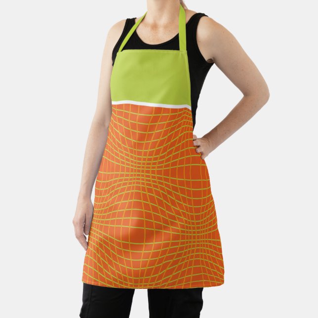 MCM Orange Lime Mid-Century Modern Circle Pattern Apron (Insitu)