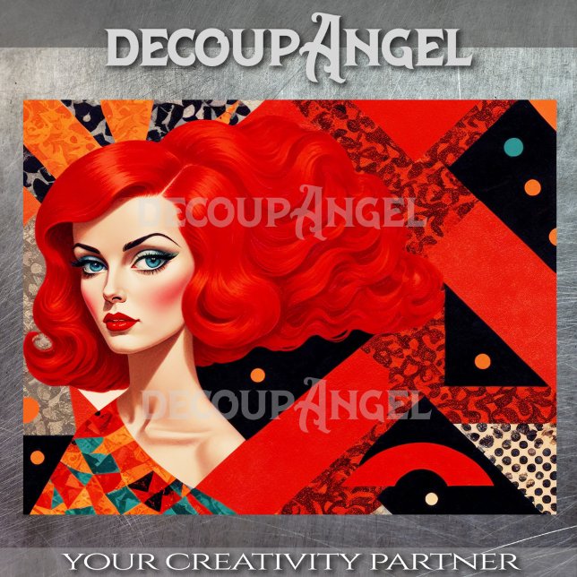 MCM Portrait of Woman in Red and Black Decoupage Tissue Paper (Creator Uploaded)