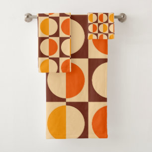 MCM Retro Geometric Half Square and Circle Pattern Bath Towel Set
