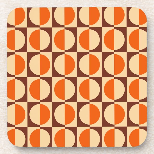 MCM Retro Geometric Half Square and Circle Pattern Beverage Coaster (Front)