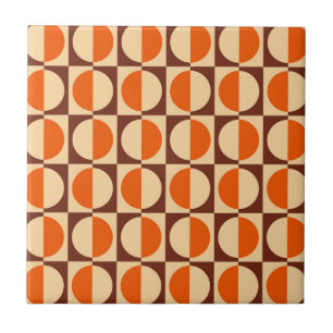 MCM Retro Geometric Half Square and Circle Pattern Ceramic Tile