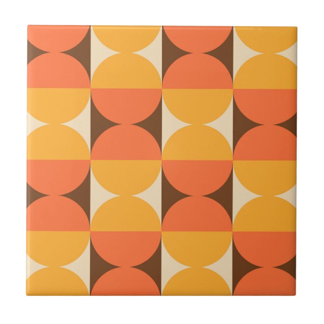 MCM Retro Geometric Half Square and Circle Pattern Ceramic Tile (Front)