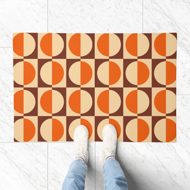 MCM Retro Geometric Half Square and Circle Pattern Doormat (Indoor)