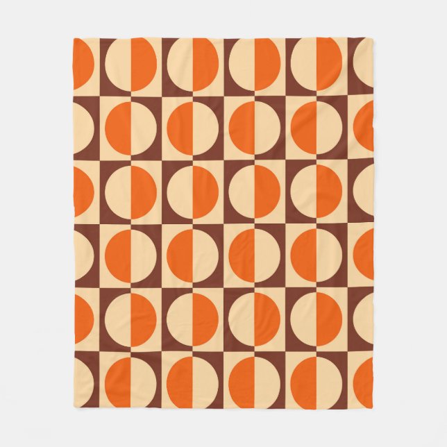 MCM Retro Geometric Half Square and Circle Pattern Fleece Blanket (Front)