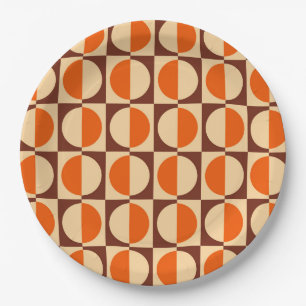 MCM Retro Geometric Half Square and Circle Pattern Paper Plates