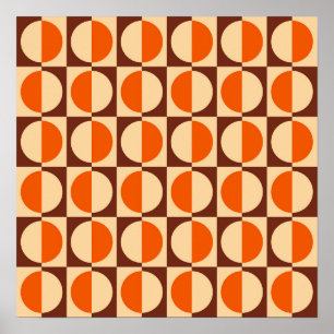 MCM Retro Geometric Half Square and Circle Pattern Poster