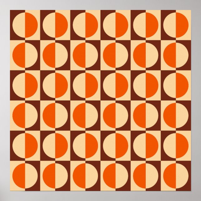 MCM Retro Geometric Half Square and Circle Pattern Poster (Front)