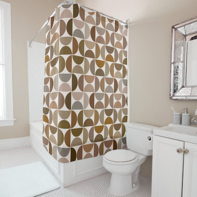 MCM Semicircles Browns+Cream Pattern Shower Curtain (In Situ)