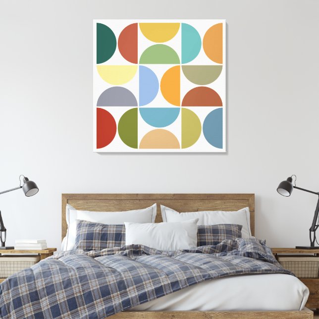 MCM Semicircles Color on Cream Square Canvas Print (Insitu(Bedroom))