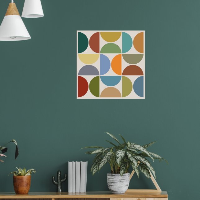 MCM Semicircles Color on Cream Square Poster (Living Room 1)