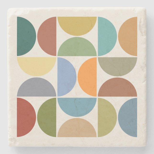 MCM Semicircles Color on Cream Square Stone Coaster (Front)