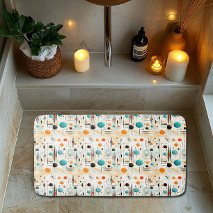 MCM Space Age Retro Pattern Blue Red Yellow Bath Mat