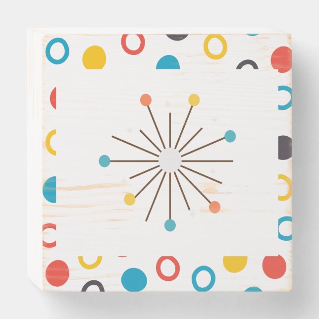 MCM Starburst Shape Retro Design Wooden Box Sign (Front Horizontal)