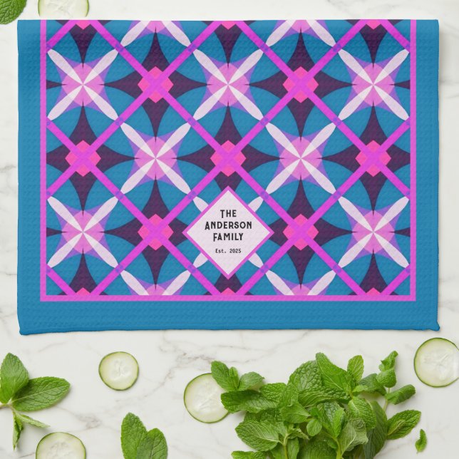 MCM Vibrant Retro Diamond Pattern Tea  Kitchen Towel (Folded)