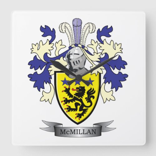 McMillan Family Crest Coat of Arms Square Wall Clock