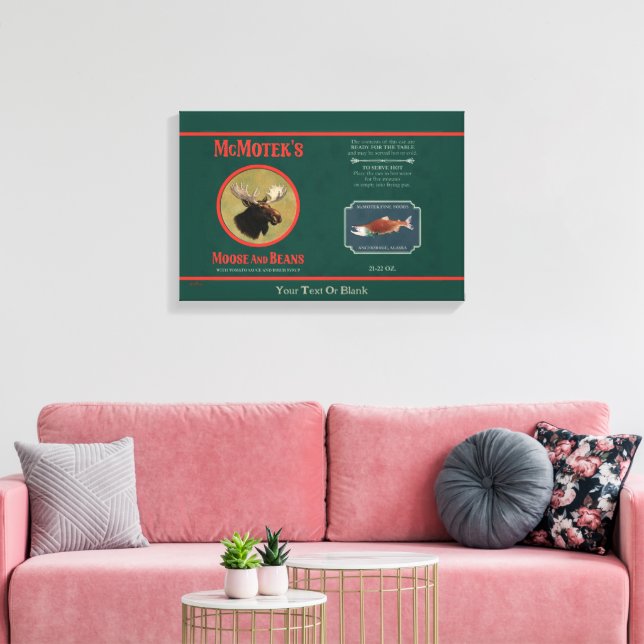McMotek's Moose And Beans Label Canvas Print (Insitu(LivingRoom))
