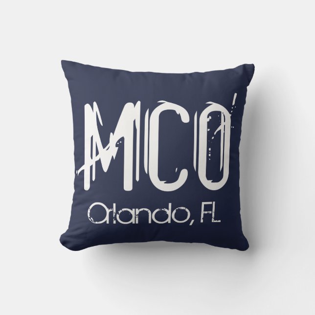MCO Orlando Airport Code Blue Throw Pillow (Front)