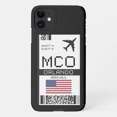 MCO Orlando Florida Airport Boarding Pass _ USA iPhone 11 Case