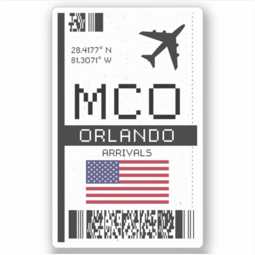 MCO Orlando Florida Airport Boarding Pass _ USA  Sticker