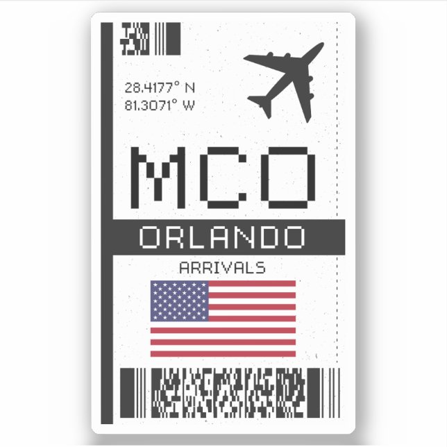 MCO Orlando, Florida Airport Boarding Pass - USA  Sticker (Front)