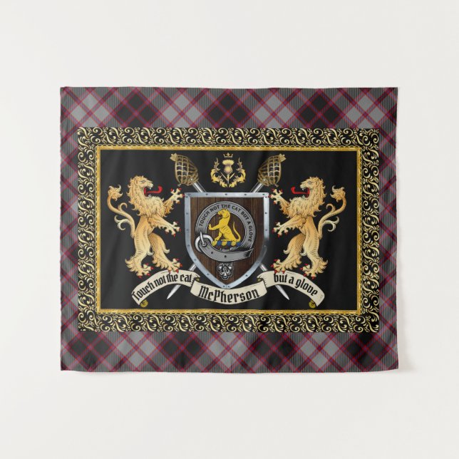McPherson Clan Badge & Motto w/Lions  Tapestry (Front (Horizontal))