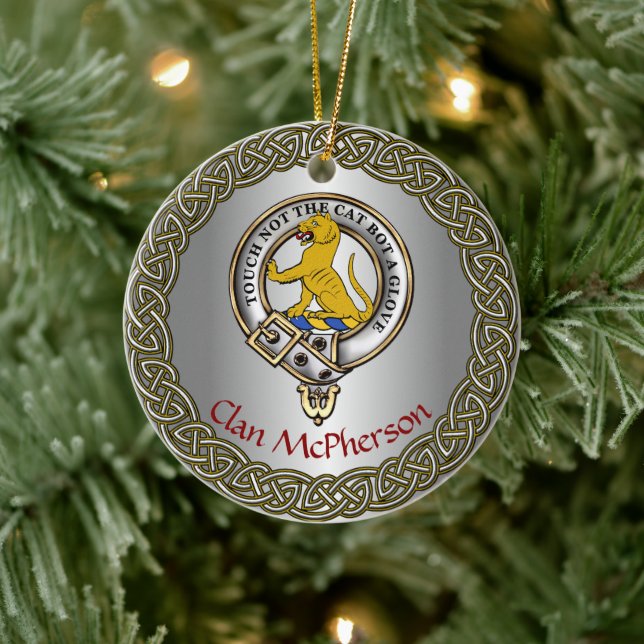 McPherson Clan Badge/Tartan Thistle Personalized Ceramic Ornament (Tree)